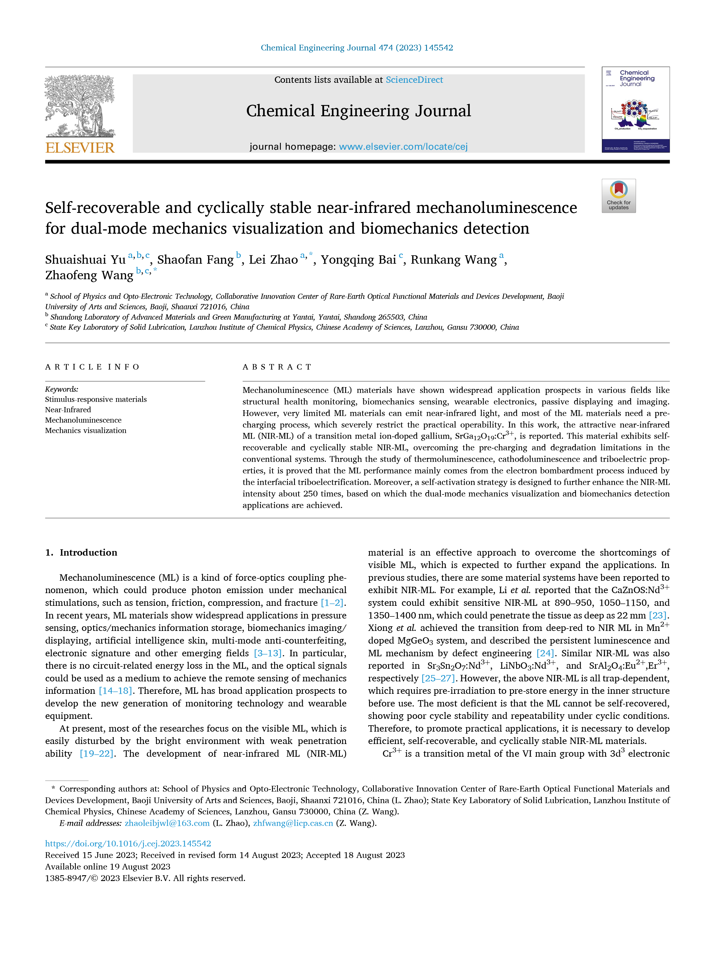 Self-recoverable and cyclically stable near-infrared mechanoluminescence for dual-mode mechanics visualization and biomechanics detection-1.png